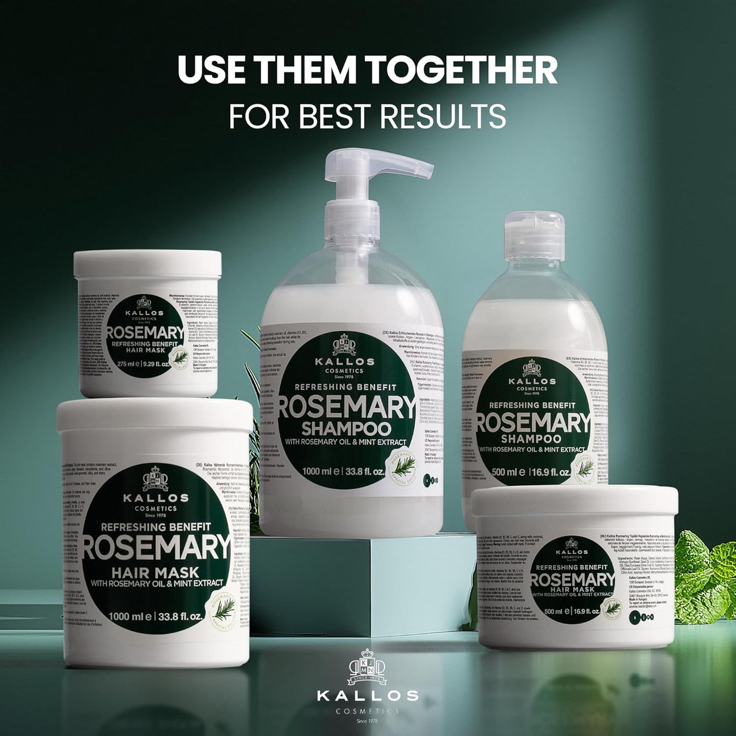 Kallos KJMN Rosemary Hair Mask with Rosemary, Mint & Natural Oils 1000 ml – 33.81 Fl Oz