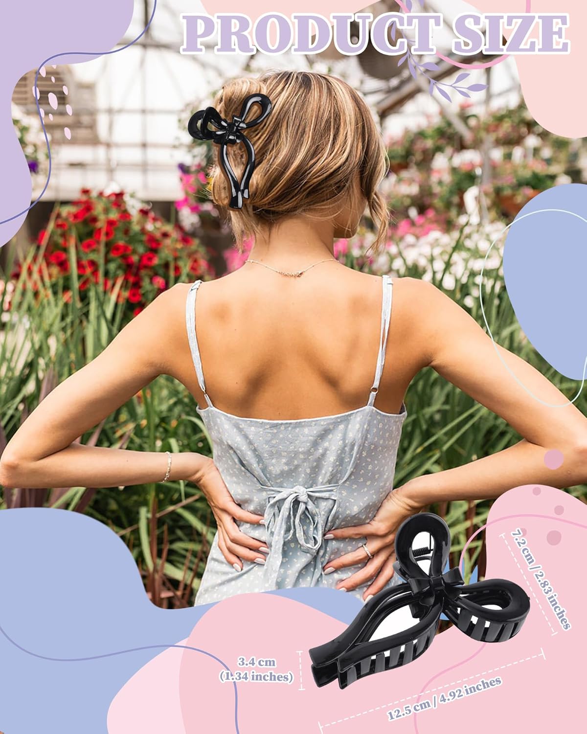 4 PCS Bow Hair Clips Bow Claw Clip for Women Nonslip Large Hair Claw Clips for Thin and Thick Hair Strong Hold Hair Bows (Black+Leopard Print)