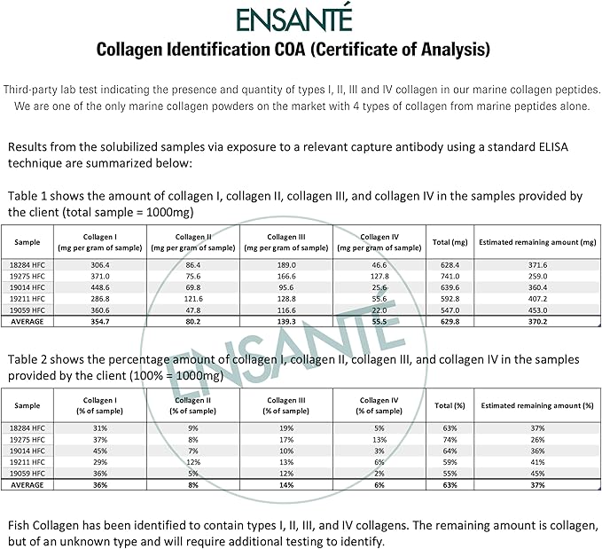 ENSANTE Premium Marine Collagen Peptides Powder Unflavored, Type I II III IV Clinically Backed Wild-Caught Fish Collagen with Organic Camu Camu Vitamin C for Hair Skin Nails Joint, Lab Tested Easy Mix