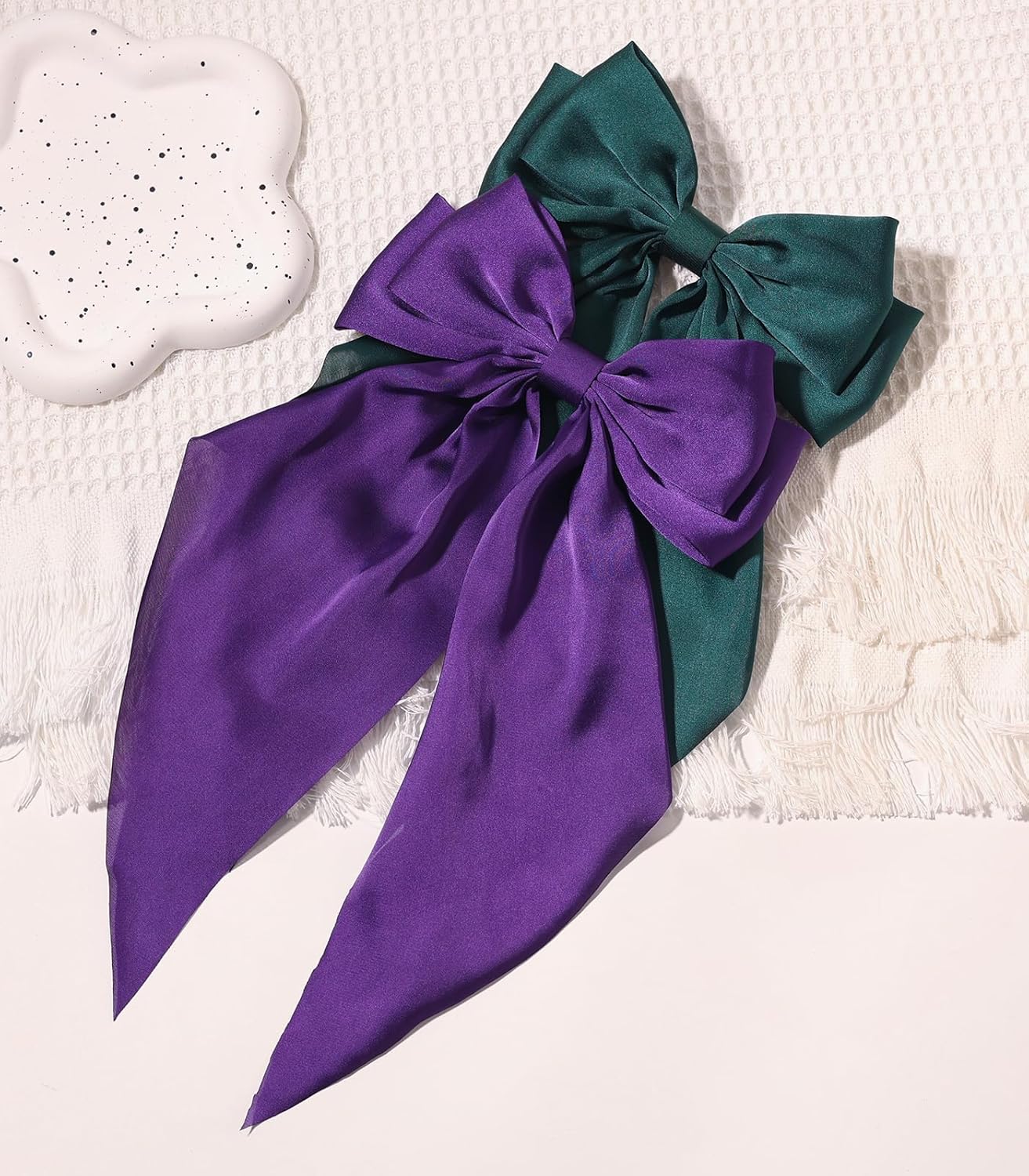 Furling Pompoms Hair Accessories: Large Satin Bow Clips with Long Tails and Alligator Clips for Women and Girls, 9pcs Colorful Bows