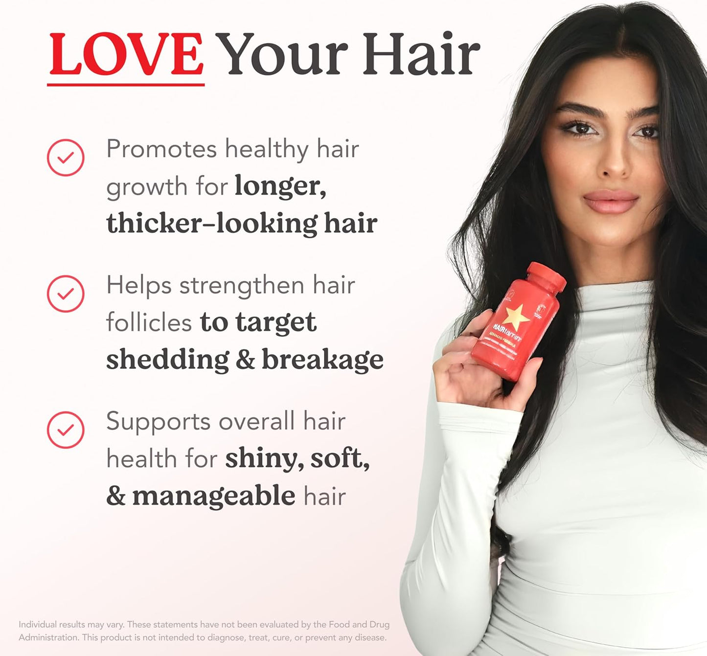 HAIRtamin Advanced Formula Hair Vitamins, Growth Supplement for Women & Men, Supports Stronger, Longer, Visibly Thicker Hair, With 5000 mcg Biotin, Vitamins & Antioxidants, 100% Vegan - 1 Month Supply