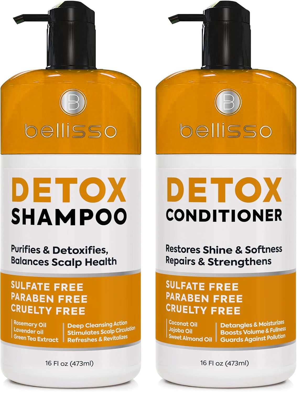 Detox Shampoo and Conditioner Set - Ideal for Oily Hair Men and Women - Remove Product Buildup - Sulfate and Paraben Free, with Scalp Clarifying and Detoxifying Properties - With Rosemary Oil