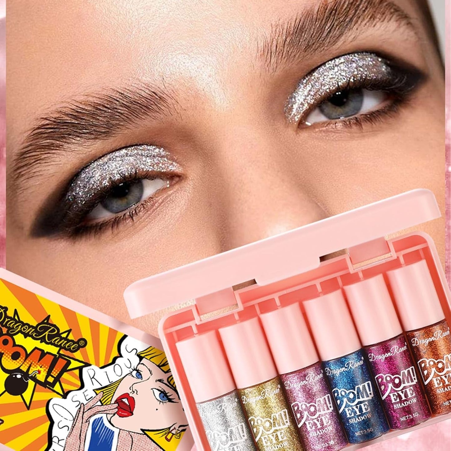6 Pcs Liquid Glitter Eyeshadow Set Colorful Eyeliner with Long-Lasting and Waterproof Shinning Eye Shadow Gift for Women Eye Makeup (Boom Bomb)