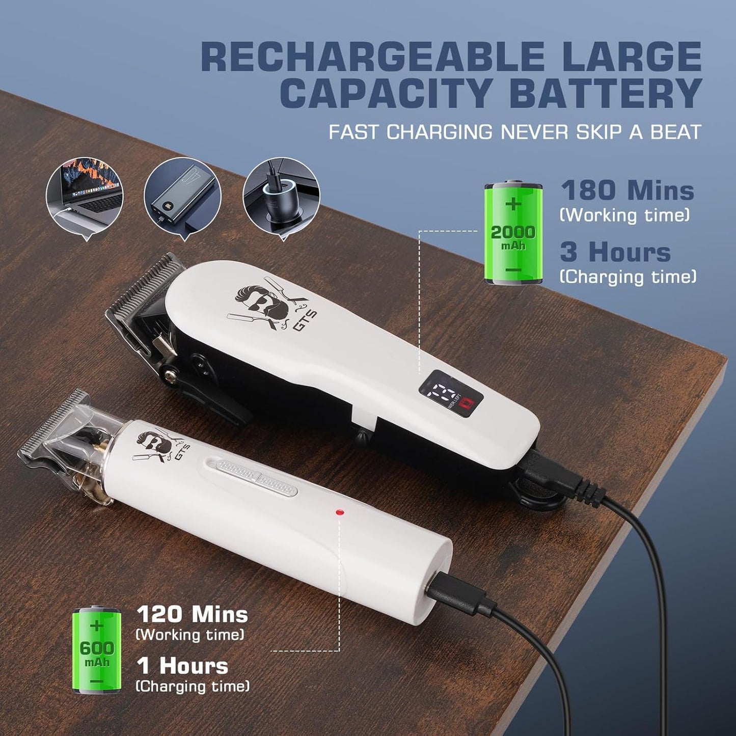 GTSPro Hair Clippers for Men, Clippers and Trimmers Set, Barber Clippers, Electric Hair Trimmer with Box, Gifts for Men White