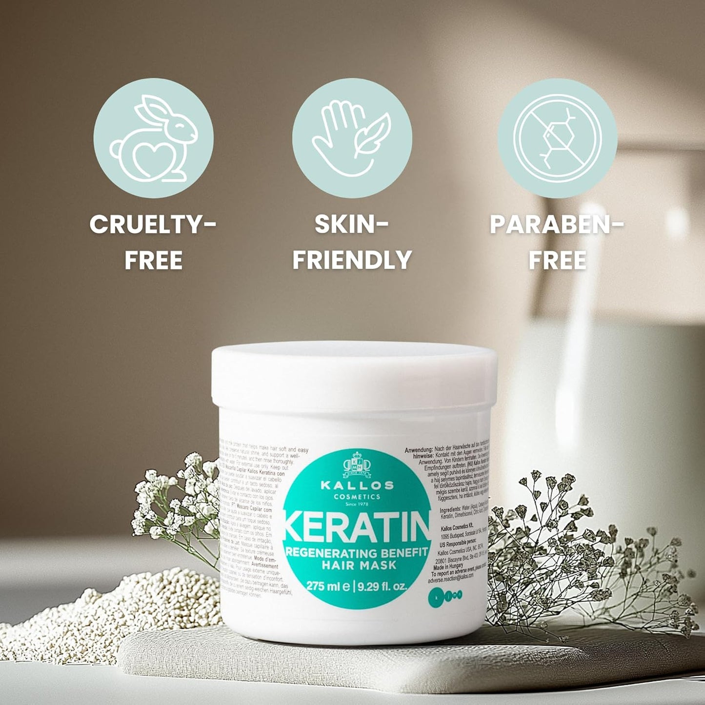 Kallos KJMN Keratin Regenerating Hair Mask with keratin and milk protein for dry, damaged and chemically treated hair 500 ml - 16,90 Fl Oz