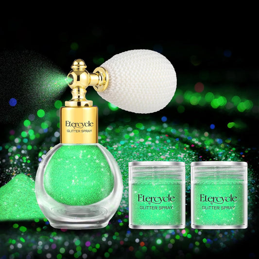 Etercycle Body Glitter Spray, Glow in The Dark Party Supplies Hair Glitter, Extra Fine Face Shimmer Powder UV Black Light Sparkly Glitter Gifts for Glow Party Halloween Easter Rave Accessories Makeup