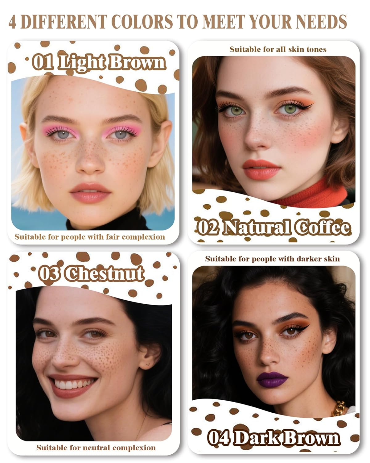 Freckle Pen, 4 Colors Kit - Natural Lifelike Faux Freckle Makeup Pen, Waterproof Long Lasting, Create Sunkissed Skin(4Pack)