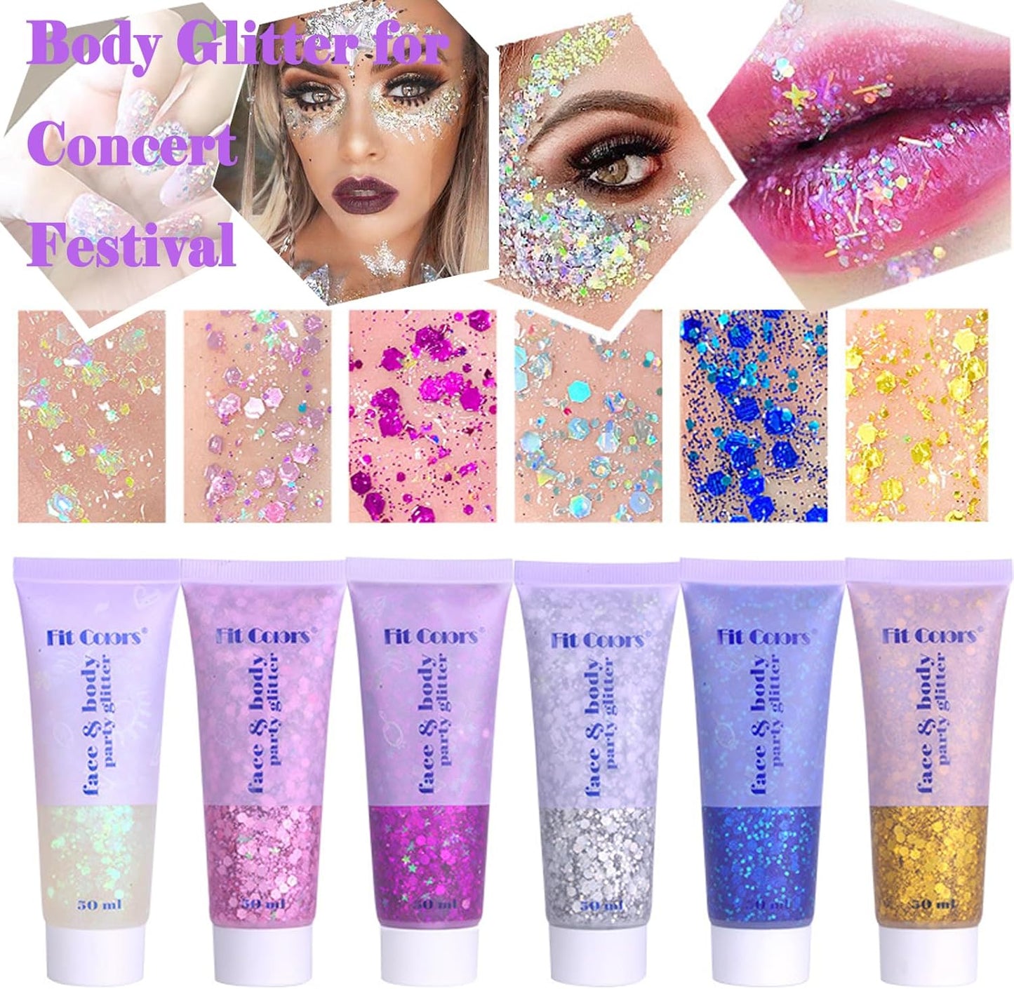 Body Glitter Face Glitter Gel: Singer Concerts Disco Festival Rave Accessories Face Glitter Makeup 150ml Chunky Sequins Mermaid Face Body Hair Glitter Gel (2 Pink)