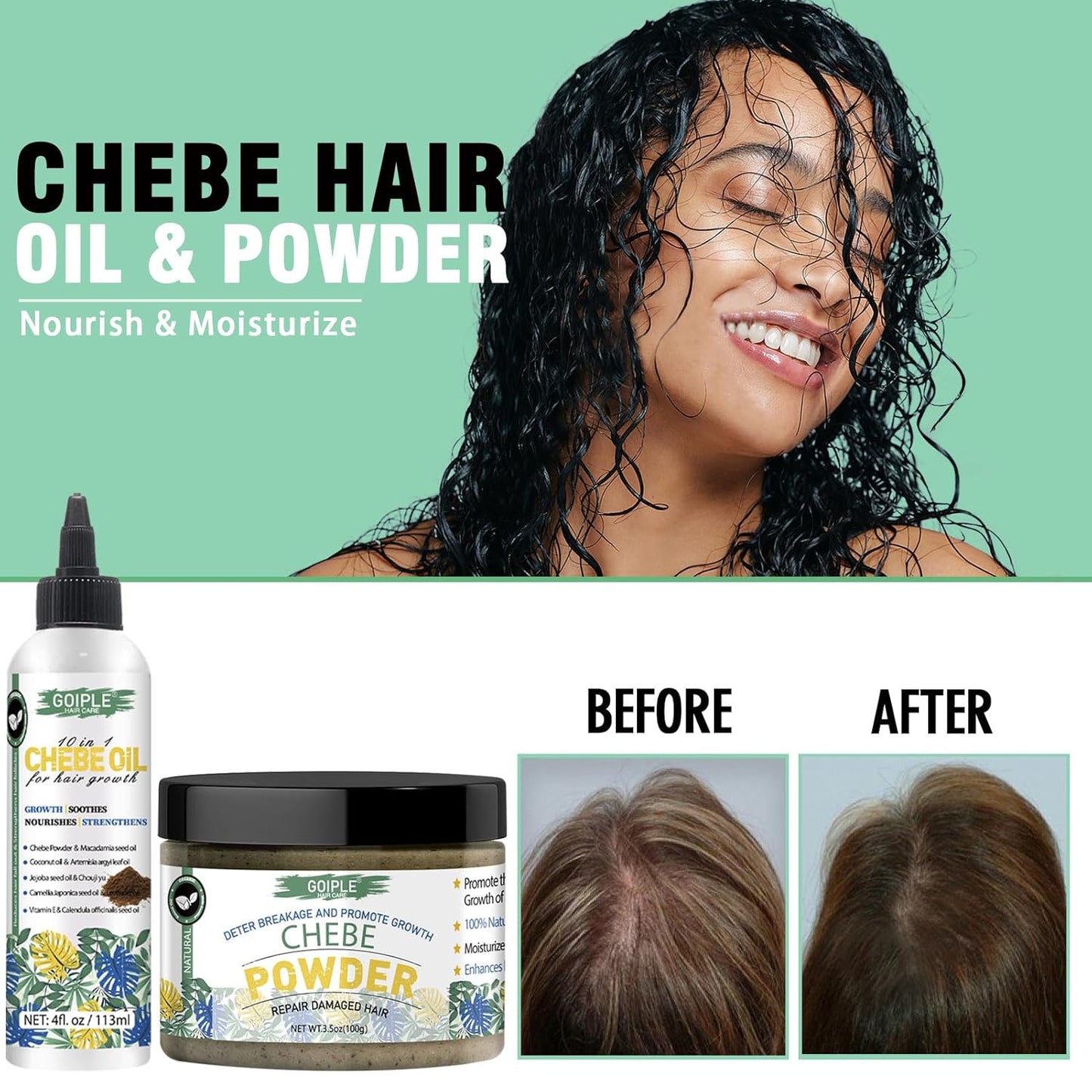 Naturals Organic African Chebe Powder and Oil Moisturizer for Scalp, Hair Growth, Strength & Breakage - For Men & Women