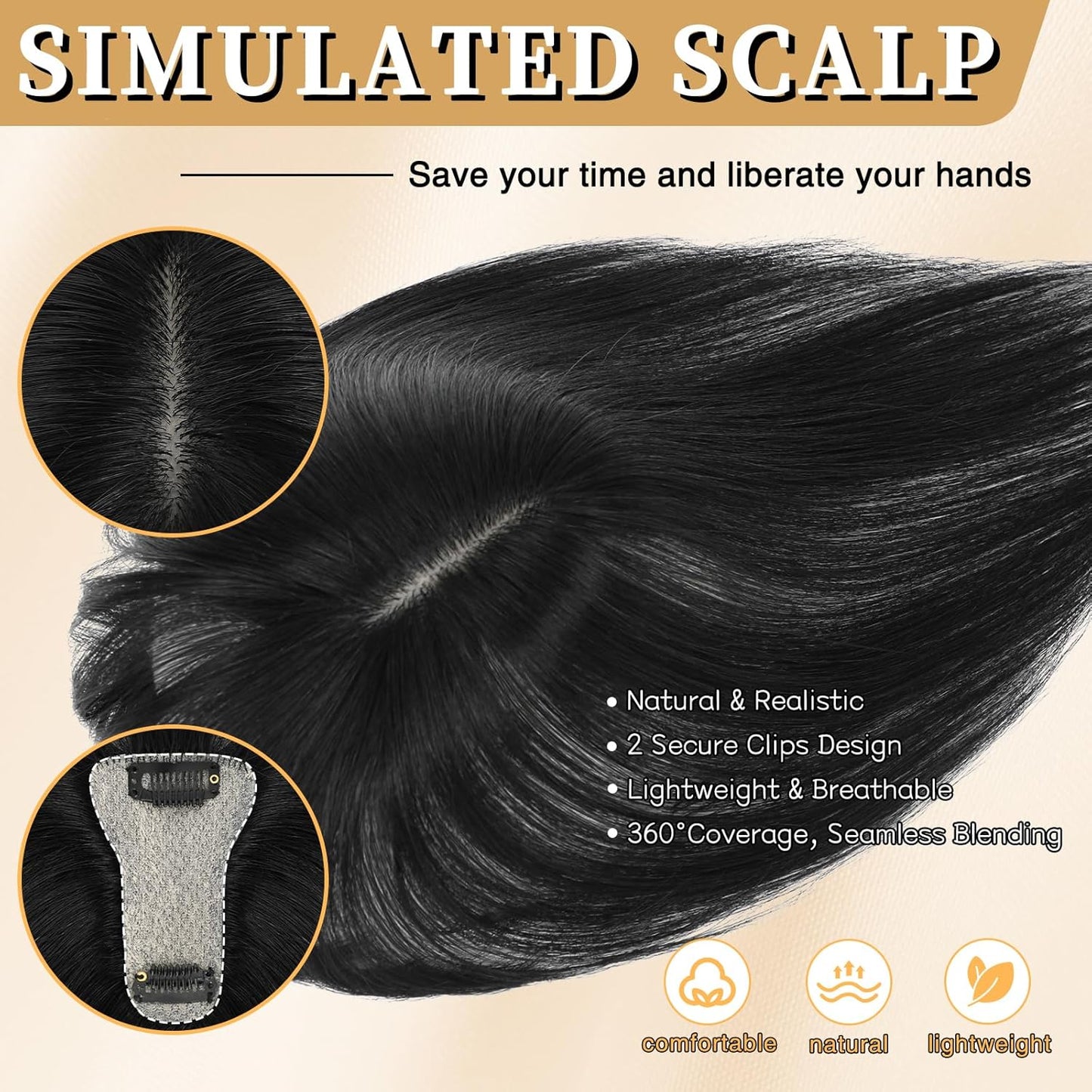 NAYOO Hair Toppers for Women Real Human Hair, 360° Cover Clips in Full Fringe Fake Bangs Hair Pieces for Women Girls Daily Wear(Natural Black)