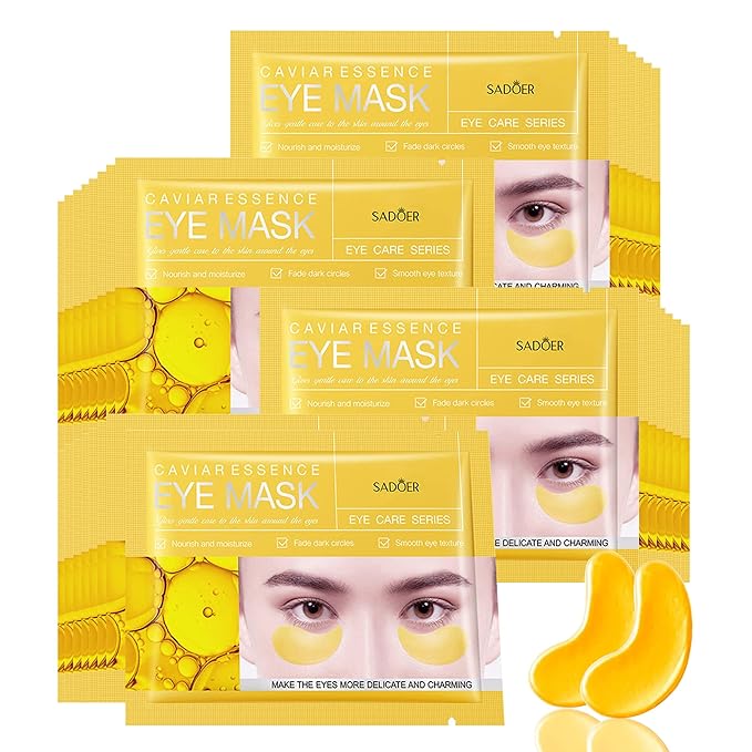 Under Eye Patches -30 Pairs Caviar Essence Eye Mask Eye Pads for Puffy Eyes, Reducing Dark Circles, Anti-Aging, Collagen Eye Mask for Moisturizing, Gold