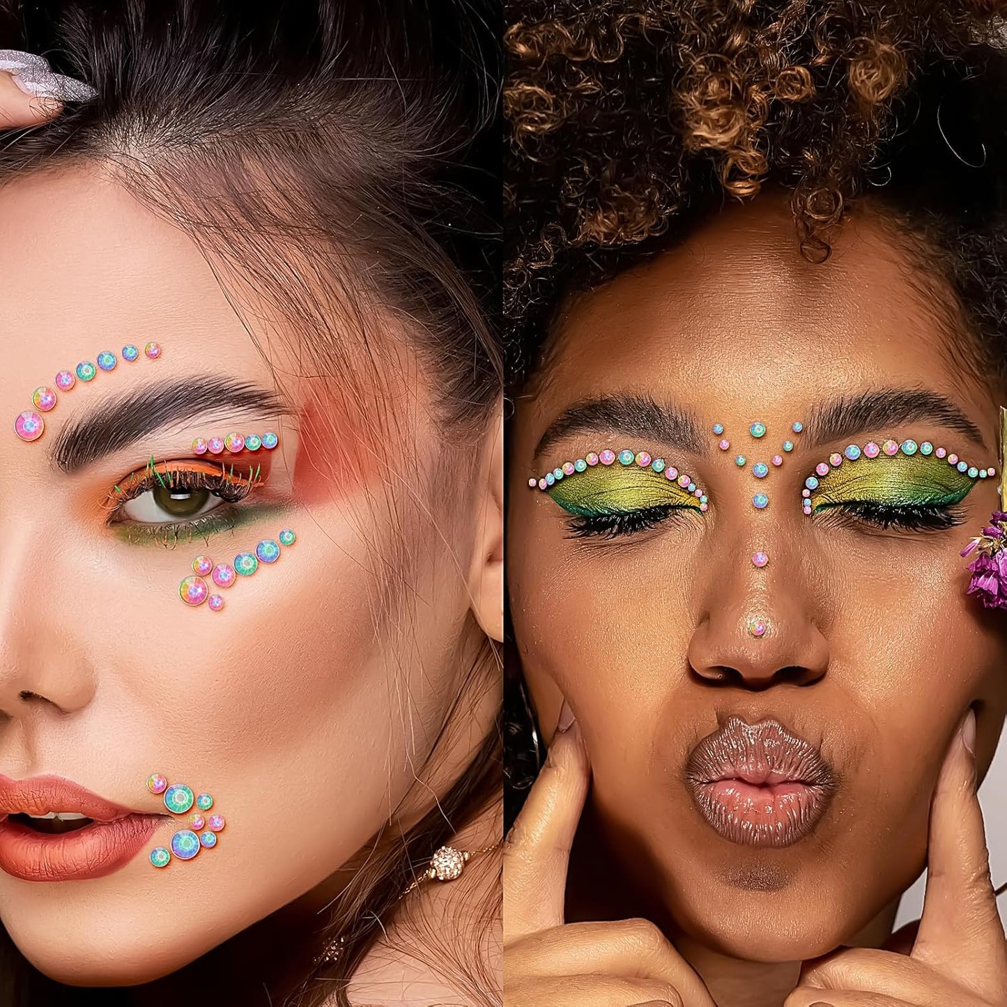 Self Adhesive Face Gems and Pearls for Makeup, Festival Jewels, Hair Gems, Rhinestone Stickers for Face, Eye, Makeup, Nail, Body, Crafts 3/4/5/6 mm 975Pcs (18.gem_Aurora)