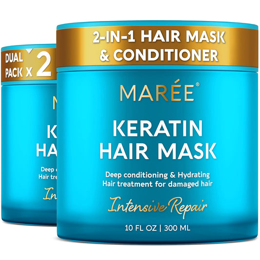 MAREE Deep Conditioning Hair Mask for Damaged Hair Treatment 2 PACK - Keratin Hair Care for Hydrating Growth Repair Moisturizing - Dry Curly Color Treated Frizzy - Tratamiento Mascarilla Para Cabello