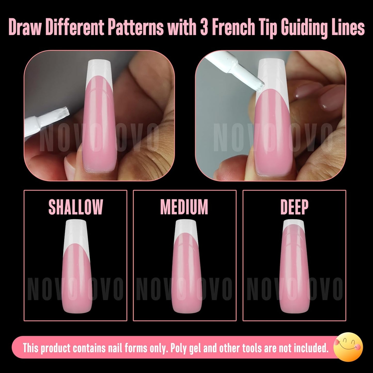 Tapered Square (Sculpted) Nail Dual Forms for Poly Gel Extension with Guiding Line Inside, XL XXL Reusable Full Cover Acrylic Builder Hard Gel Polygel Molds x 15 sizes 150 Pcs