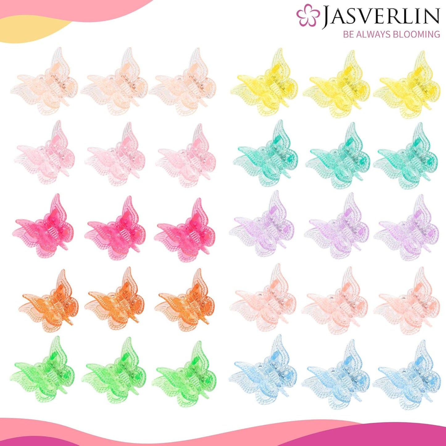 Mini Butterfly Hair Clips, Little Girls Y2k Accessories for Toddler Kids, Cute Tiny Claw Clips for Women Festival Sparkly 90s Outfits 10 Rainbow Colors 50 Pcs (Glitter)