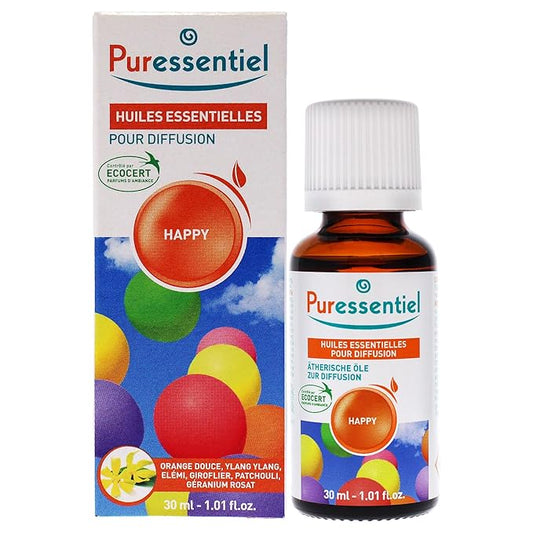 Puressentiel - Essential Oils for Diffusion - Happy Blend - Aromatherapy - Therapeutic, Gentle, Sweet, Scented Oil - Pure, Natural and Vegan - 1 fl oz Bottle