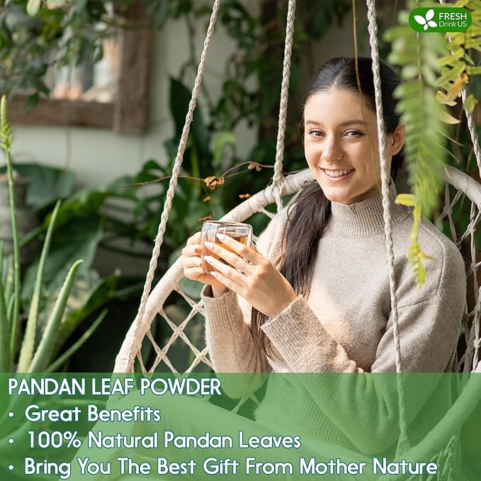 FreshDrinkUS, Premium 1.3oz Pandan Leaf Powder, 100% Natural and Pure from Pandan Dried Leaves, Emerald Pandan Powder, Green Food Coloring, No Additives, No Gluten, Vegan.