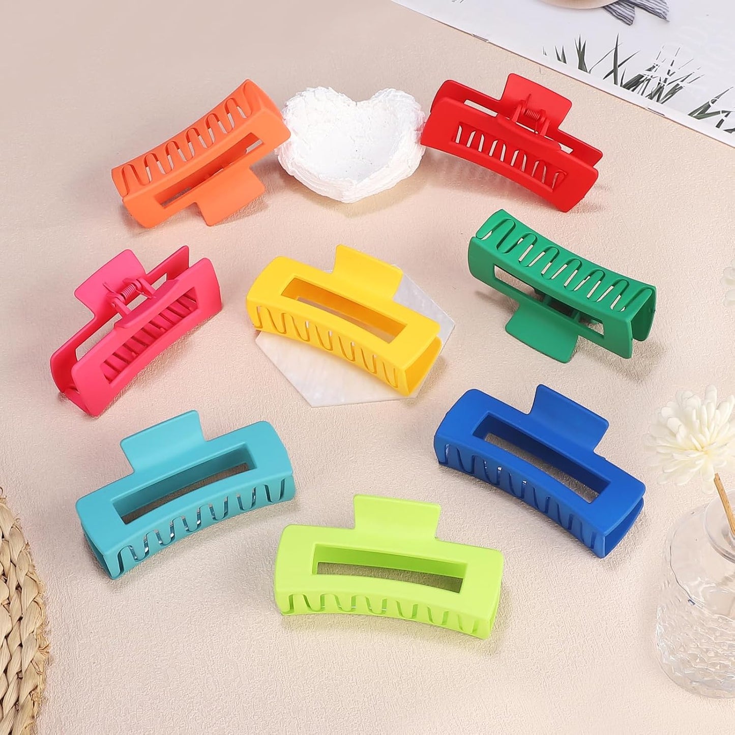 Dopamine 4.1 Inch Large Rectangle Big Hair Claw Clips - 8 Pcs, Non-Slip Acrylic Banana Jaw Clips for Thick Hair - Women & Girls
