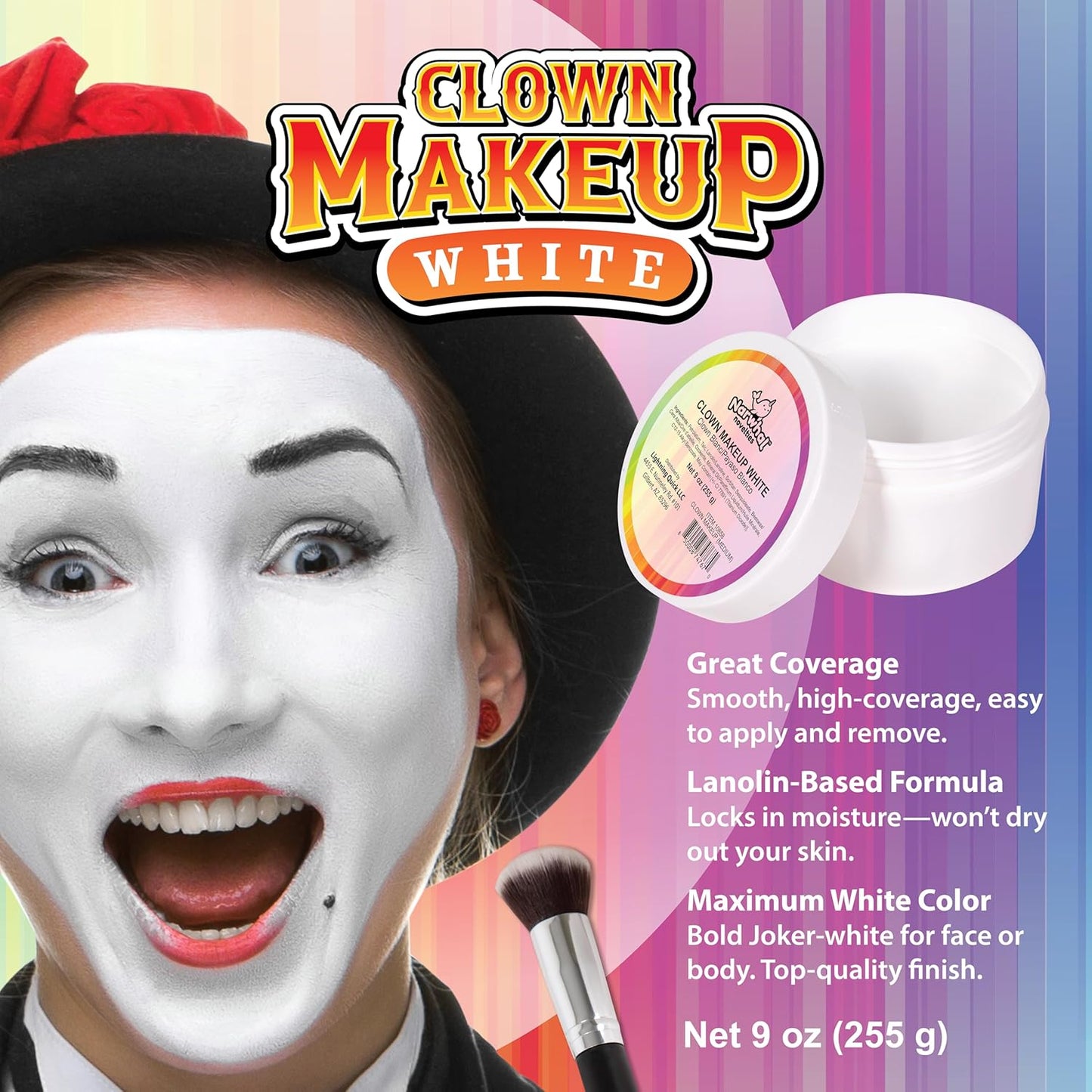 Halloween White Foundation Face Paint Clown Makeup - 9oz Face Cream for Halloween Costume, Corpse Bride Costume, Cosplay, SFX, Stage & Theater - Long Lasting, Safe Body Paint for Kids & Adults