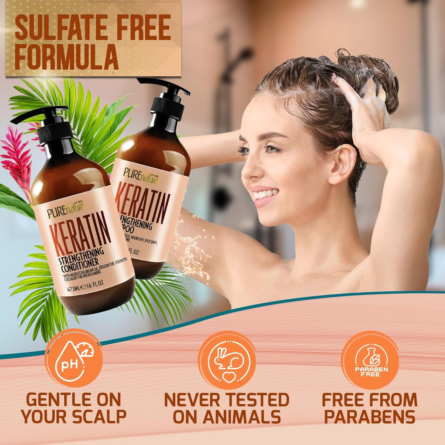 Keratin Shampoo and Conditioner Set - Sulfate and Paraben Free Treatment for Dry Hair - Anti Frizz, Collagen Enriched Formula for Curly or Damaged Hair - Safe for Men and Women with Color Treated Hair