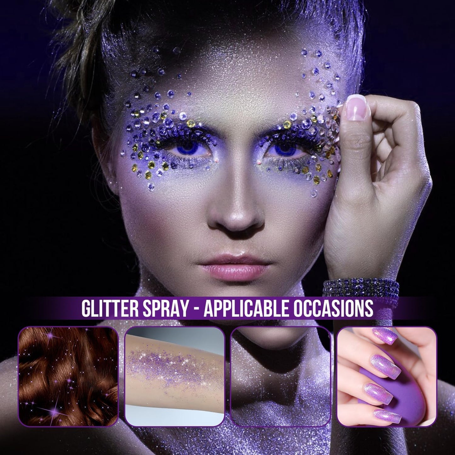 Brzeaf Glitter Spray, Halloween Glitter Spray for Hair and Body, Long-Lasting & Quick-Drying, Shiny Glitter Hairspray, Waterproof Body Glitter, for Stage Makeup and Festival Rave