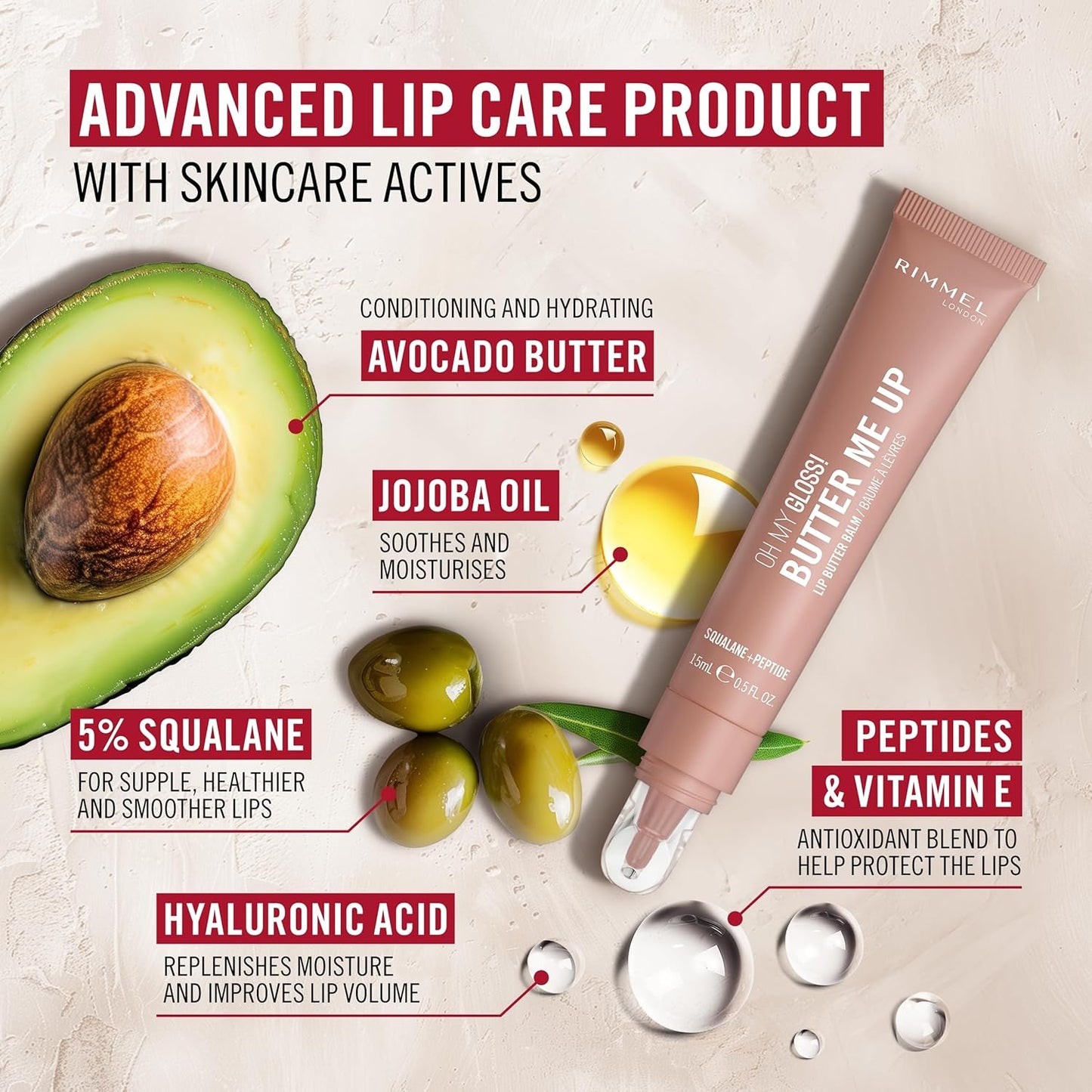 Rimmel London Oh My Gloss Butter Me Up Lip Butter Balm 004 Mellow Mocha, Hydrating Lip Balm, Tinted Lip Balm, Lip Care, Hydration, Nourishing, Squalene