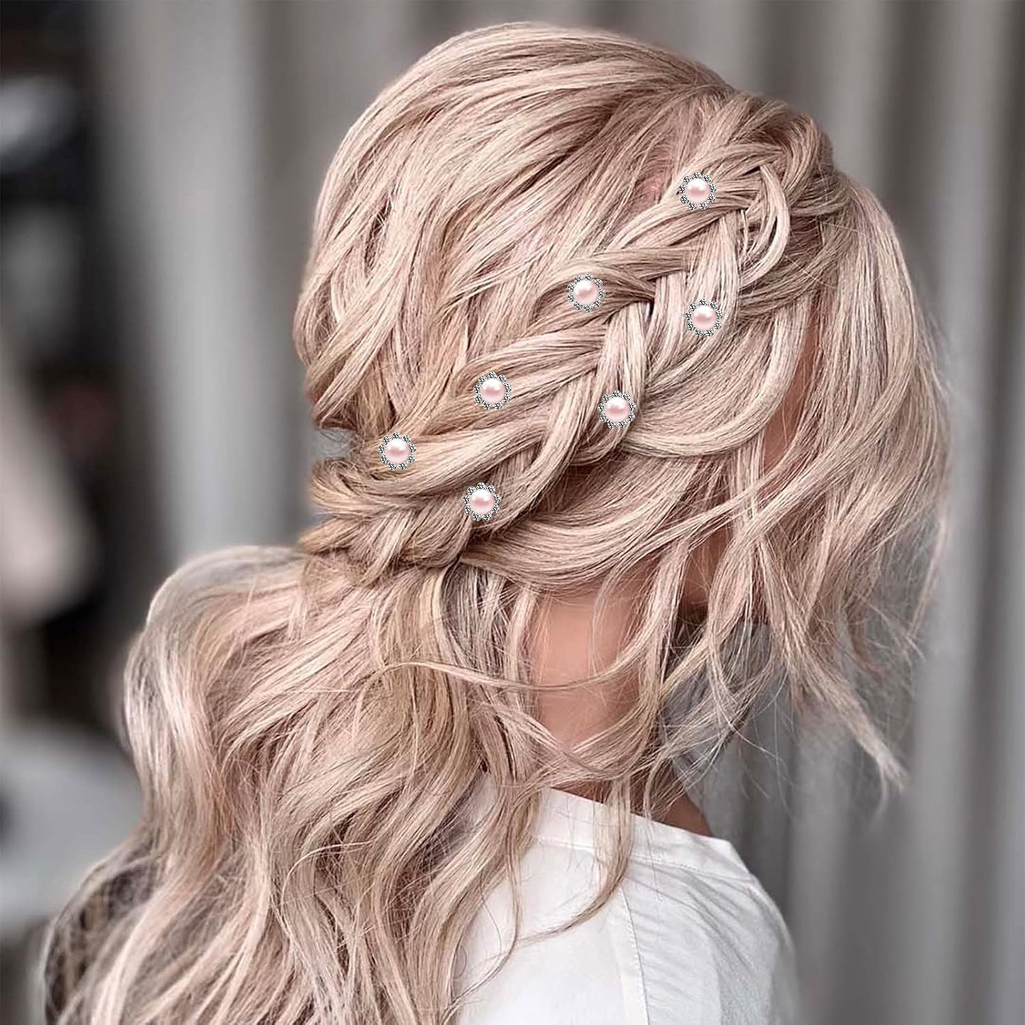 20 Pack (Pink) Pearl Crystal Hair Pins Flower Rhinestone Hair Clips for Bridal Wedding Women Hair Jewelry Accessories, with Clear Container