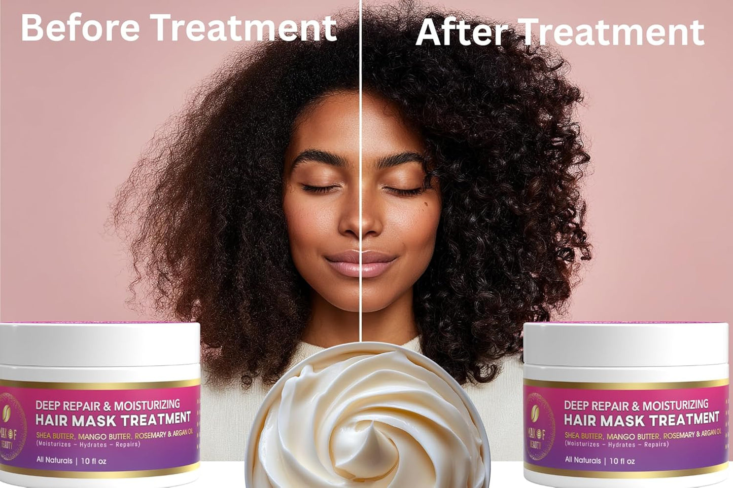 Deep Repair Hair Mask - Moisturizing Treatment with Shea Butter, Mango Butter, Argan Oil & Rosemary - Hydrates & Restores Dry, Damaged Hair - 10 fl oz