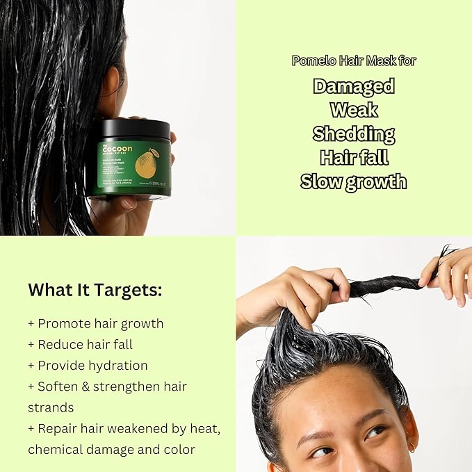 Cocoon Pomelo Essential Oil Hair Mask with Xylishine & Amino Acid | Sulfate Free Vegan Treatment to Soften, Reduce Loss & Volumize Hair Growth | for Thinning, Damaged & Breakage Hair 6.76 fl oz