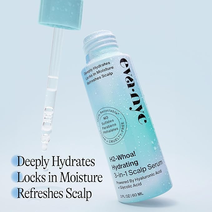 Eva NYC H2-Whoa Hydrating 3-in-1 Scalp Serum, Infused with Hyaluronic Acid and Glycolic Acid, 2.0 fl oz