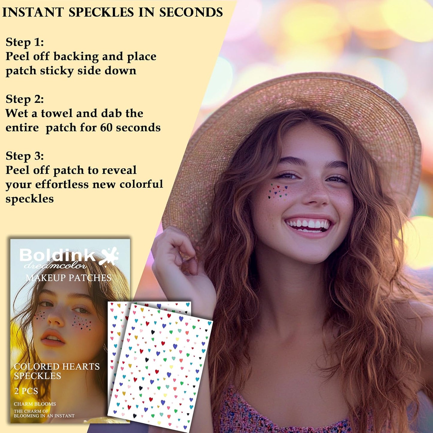 2pcs Makeup Stickers, Waterproof Face Colorful Love Heart Temporary Tattoo Stickers, Masquerade Stickers， Wedding Face Makeup Stickers for Women.