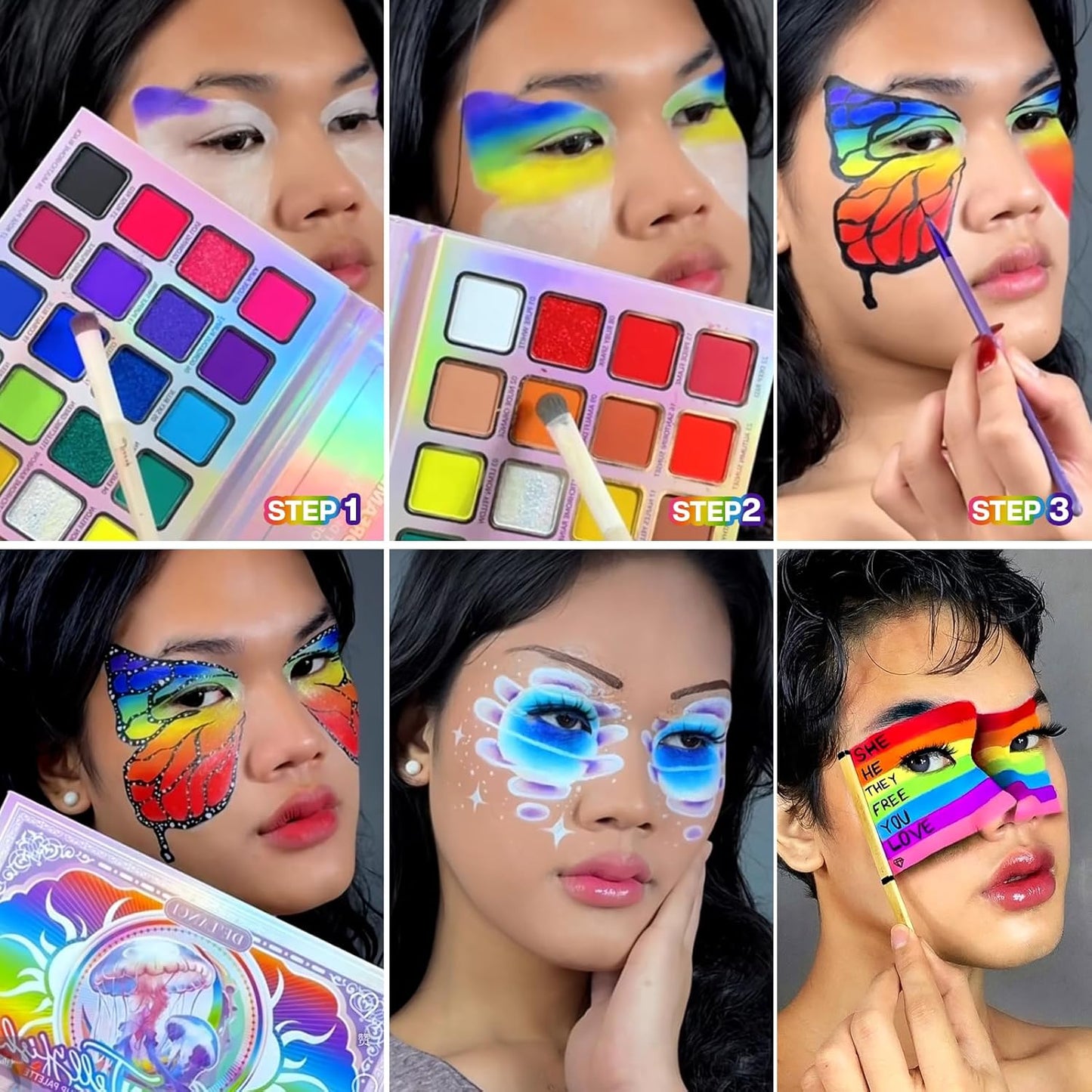 DE'LANCI Rainbow Eyeshadow Palette Colorful Makeup Pallet, Multichrome Bright Neon Eyeshadow Palette, High Pigment Vibrant Face Paint Rainbow Iridescent Makeup Long Lasting Daily Festival Goth FX Look