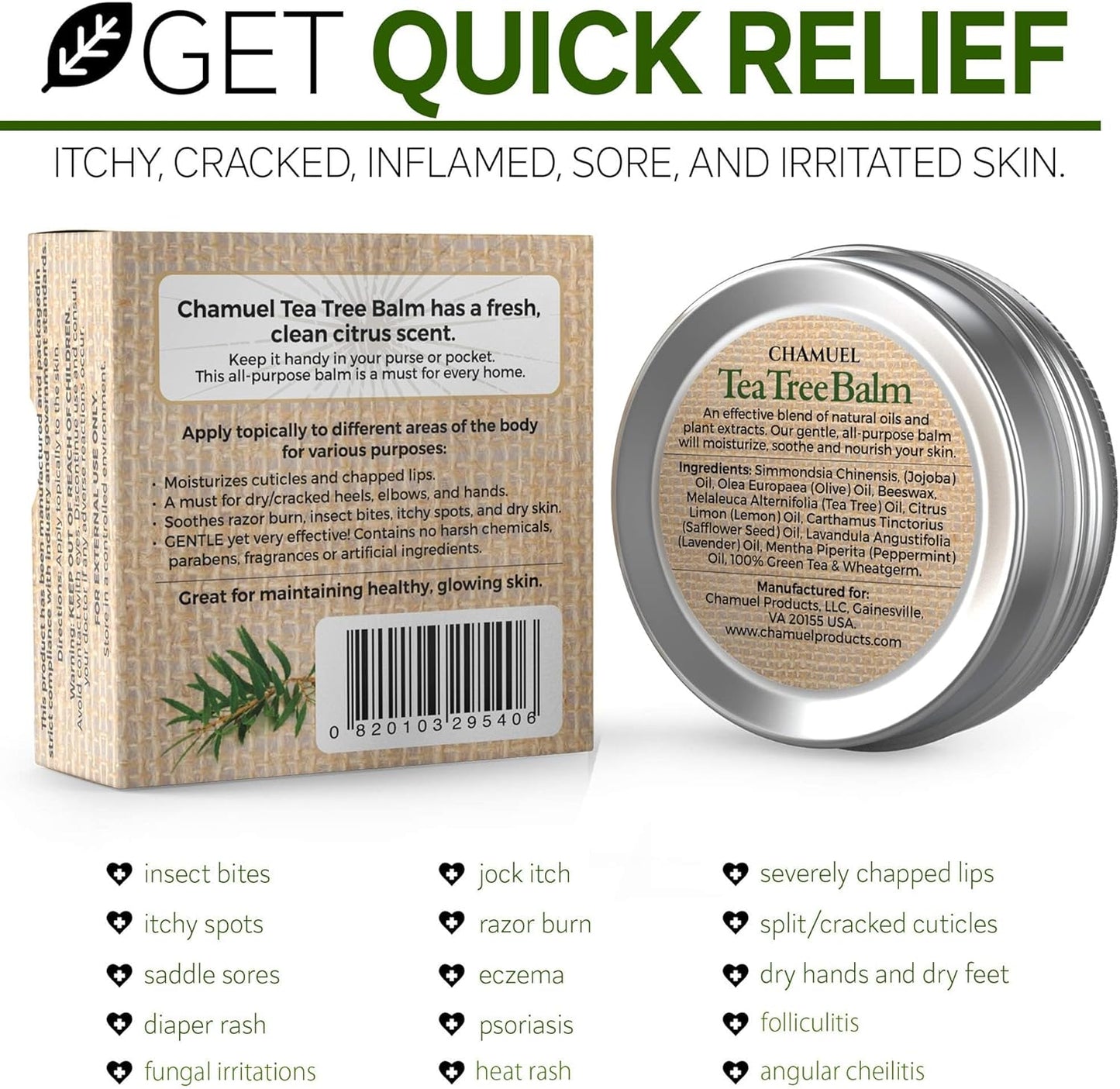 Chamuel Tea Tree Oil Balm - All Natural | Great Cream for Soothing Eczema, Psoriasis, Rashes, Jock Itch, Insect Bites, Folliculitis, Acne, Itches, Cracked Heels, Cuticles, Saddle Sores & more!