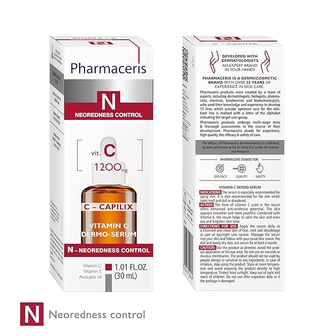 C-CAPILIX Vitamin C Dermo-Serum with 1200 mg Vitamin C & Avocado Oil, Helps to Brighten Skin Tone, for Sensitive, Aging and Redness-Prone Skin, 1.01 fl oz