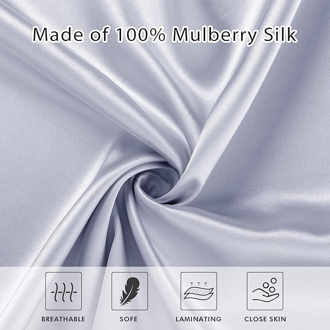 2 Pack Satin Pillowcase with Latent Zipper, Adjustable Satin Eye Mask for Sleeping and Satin Volume Scrunchie for Hair and Skin, Standard Size (Silver,Classic Style)