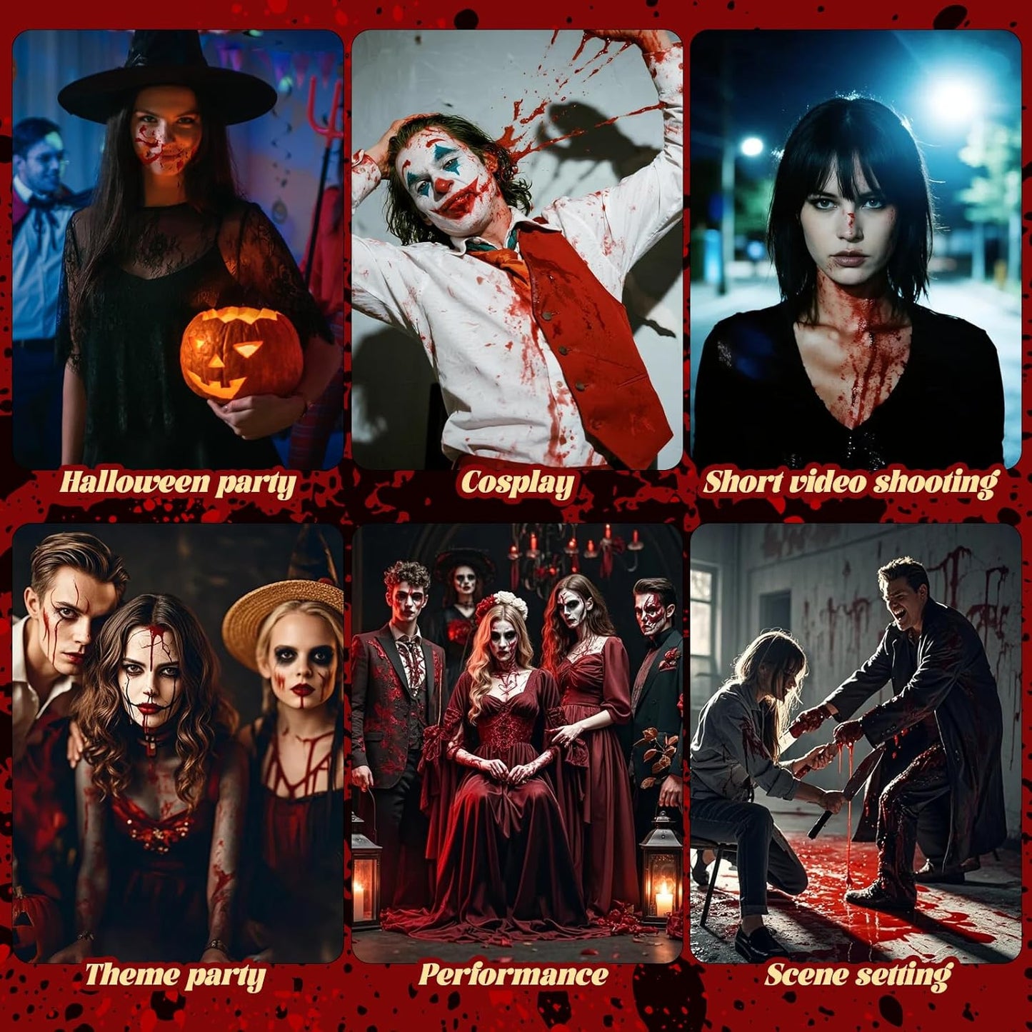 Halloween Fake Blood SFX Makeup Kit – Fake Blood, Scar Wax with Spatula, Blood Spray, Fake Blood Cream & Stipple Sponge – Realistic Wound Modeling & SFX Makeup for Zombie, Vampire & Undead Costumes