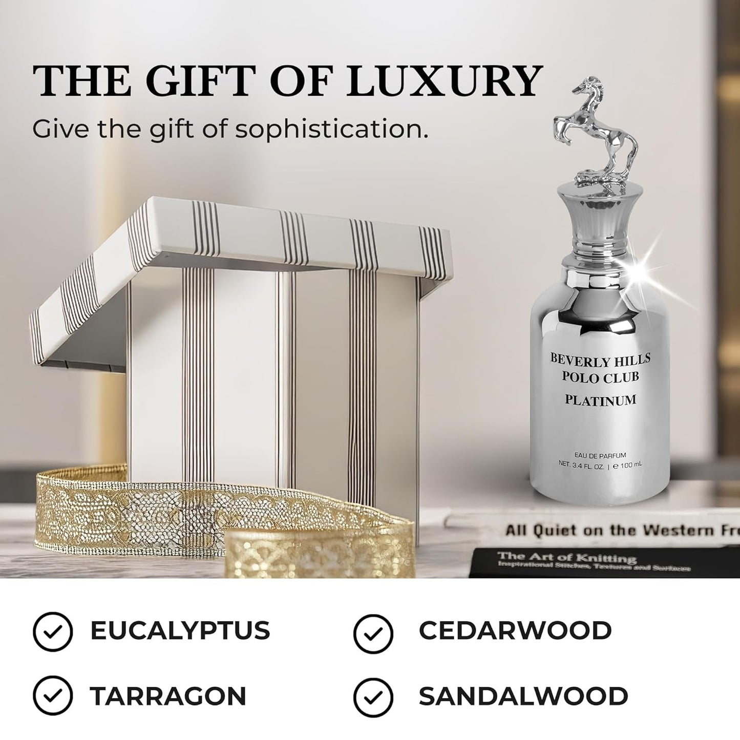 Beverly Hills Polo Club PLATINUM Eau de Parfum for Men - 3.4 Fl Oz Long-Lasting Fragrance with Iconic Metal Horse Cap & Premium Cylinder Box