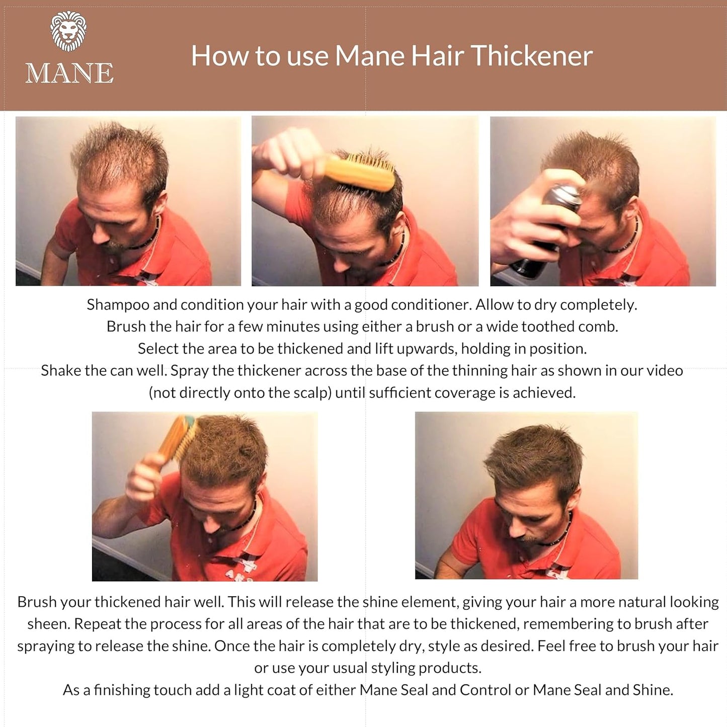 MANE Hair Thickening Fiber Spray (200 ml, Light Brown)