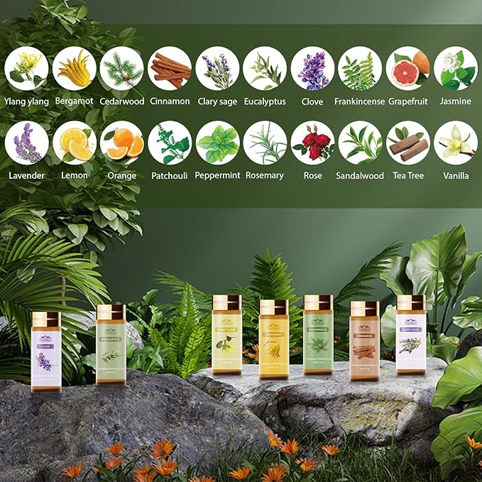 20 Pack Pure Essential Oil Set, Aromatherapy Oil for Diffuser, Candle Making, Home Apartment, Tea Tree, Lavender, Lemon, Peppermint, Eucalyptus, Cinnamon, Rose, Sandalwood, Patchouli 20 Flavors