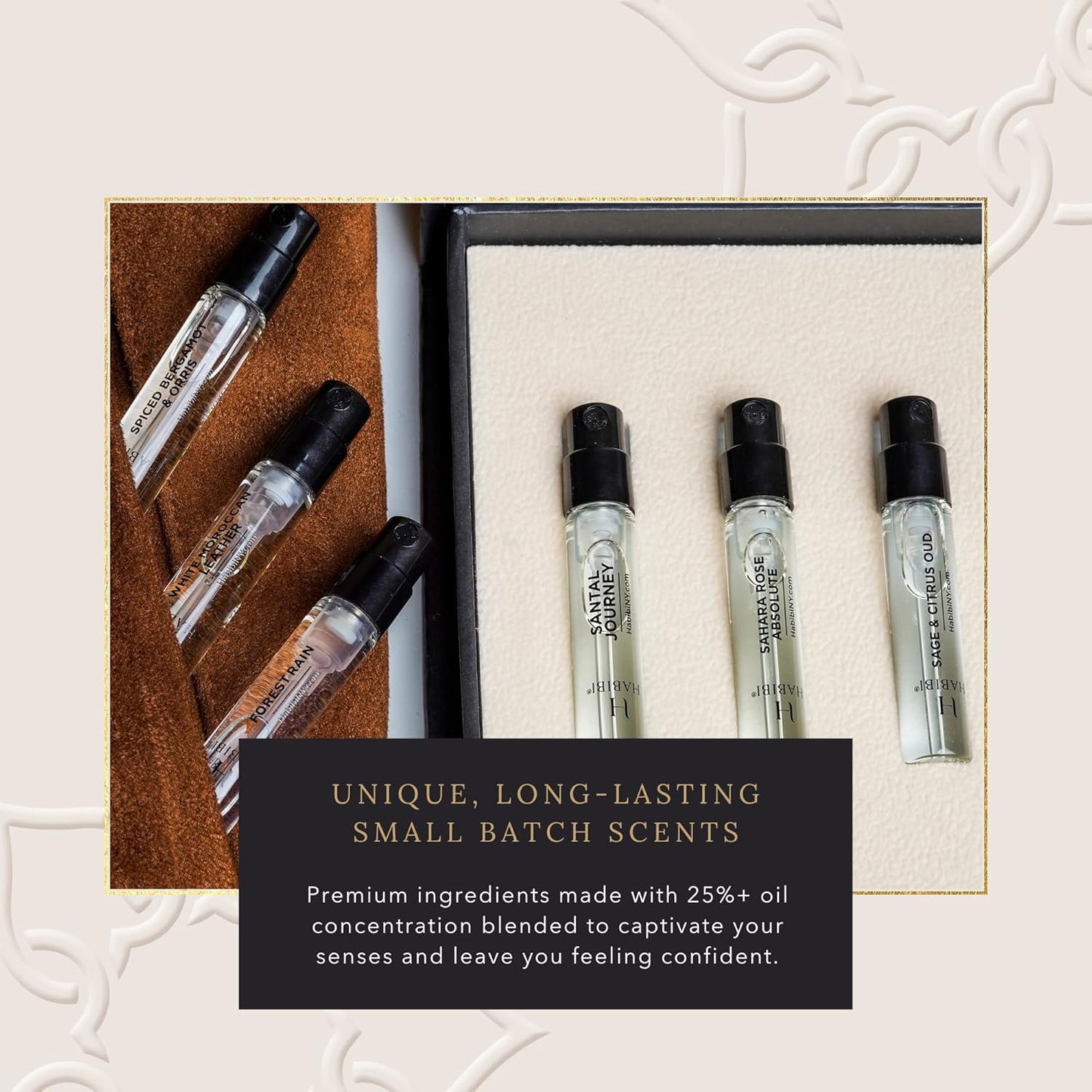 H HABIBI MEN SCENT (Men's Discovery Sample Set) - Luxury Men's Fragrances with Notes of Citrus, Leather, Spice & Oud - Fresh & Clean Perfume Samples for Any Occasion