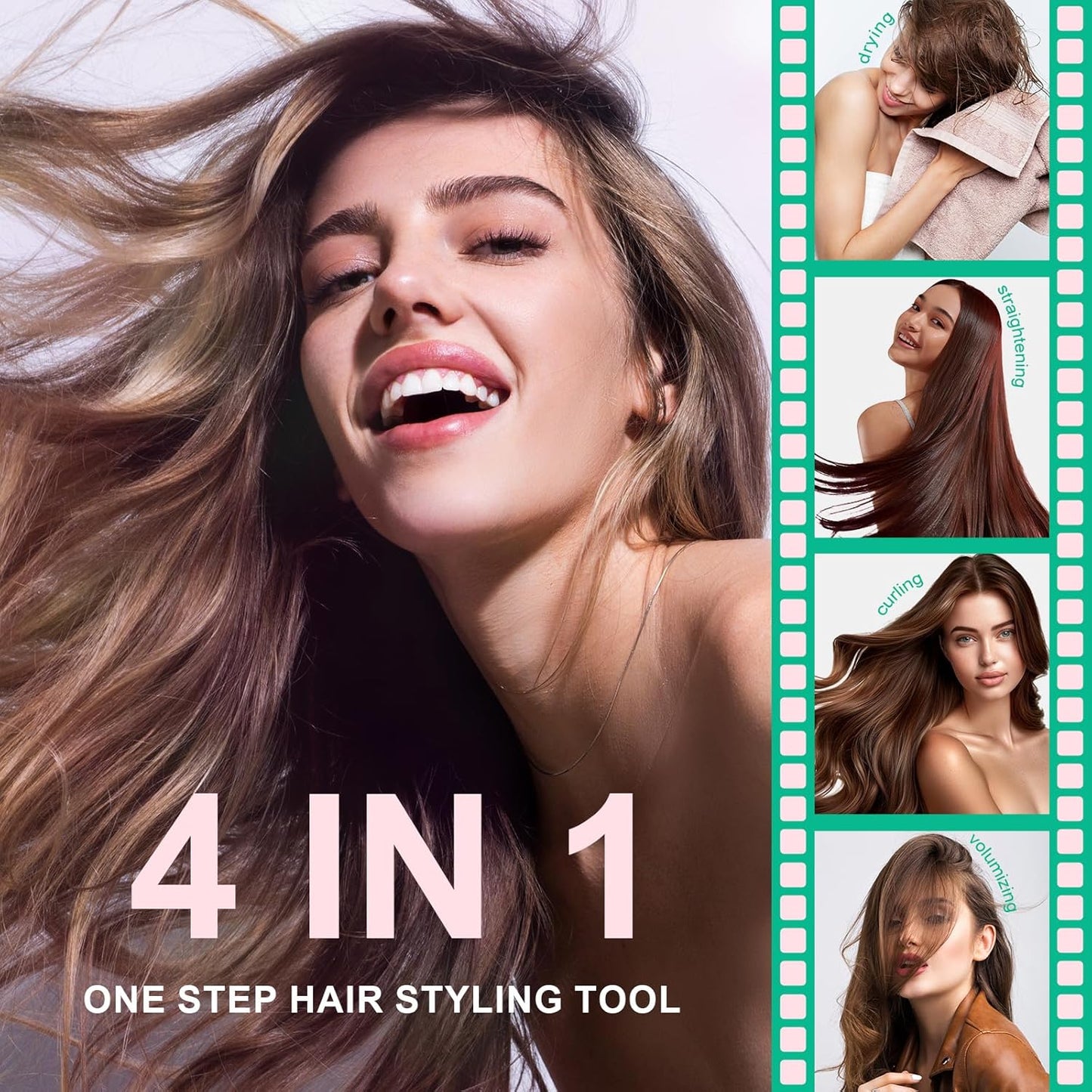 Travel Hair Dryer Brush Dual Voltage Blow Dryer in One, 2 inch Mini Hot Air Styling Tool, Hair Volumizer/Straightener/Curler with Universal Adapter, European Travel Size Styler