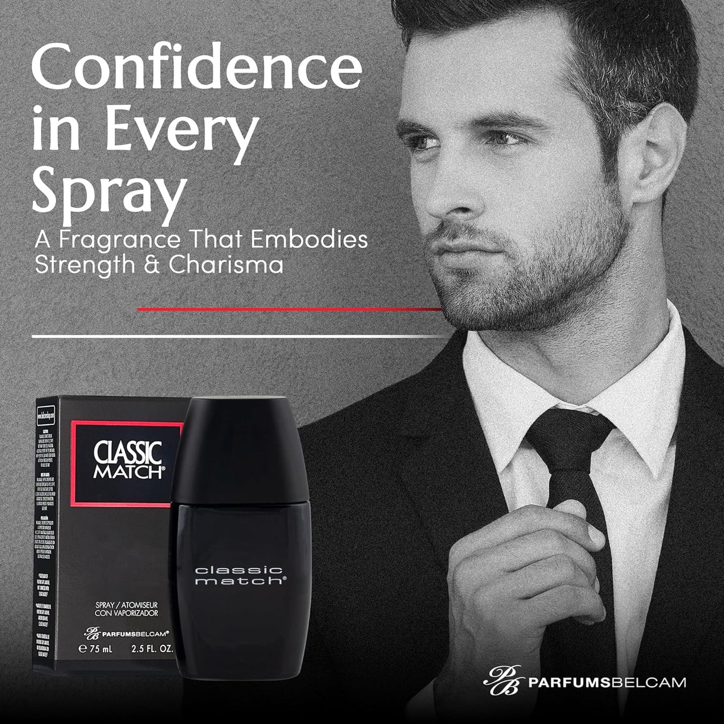 PB ParfumsBelcam CM Noir Eau De Toilette Spray for Men – Fresh Fougere Cologne, Bergamot, Basil, Patchouli, Long-Lasting Scent, Masculine Fragrance – 2.5 Fl Oz