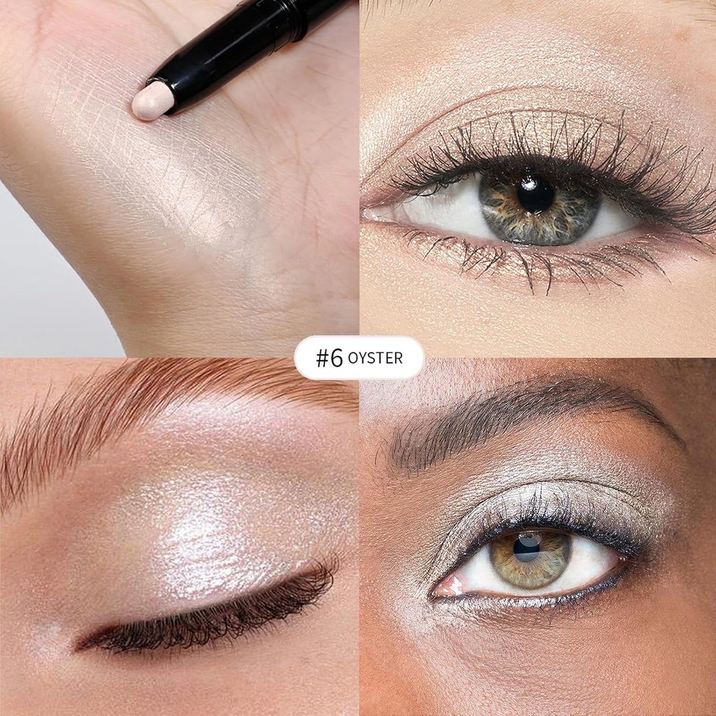 CHIFURE Eyeshadow Stick, Shimmer and Matte Cream Eye Shadow Brightener Sticks Eyeliner Pencil Crayon, Waterproof Long Lasting Eye Highlighter Stick Makeup,0.056 Oz(#6-Oyster)