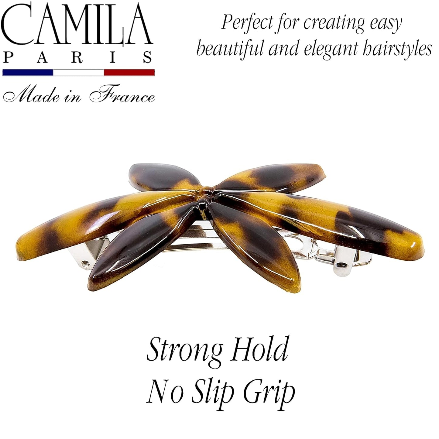 Camila Paris CP2880 French Hair Barrette Clip for Girls Flower, Tokyo, Automatic Clasp Strong Hold Grip Hair Clips for Women, No Slip and Durable Styling Girls Hair Accessories, Made in France