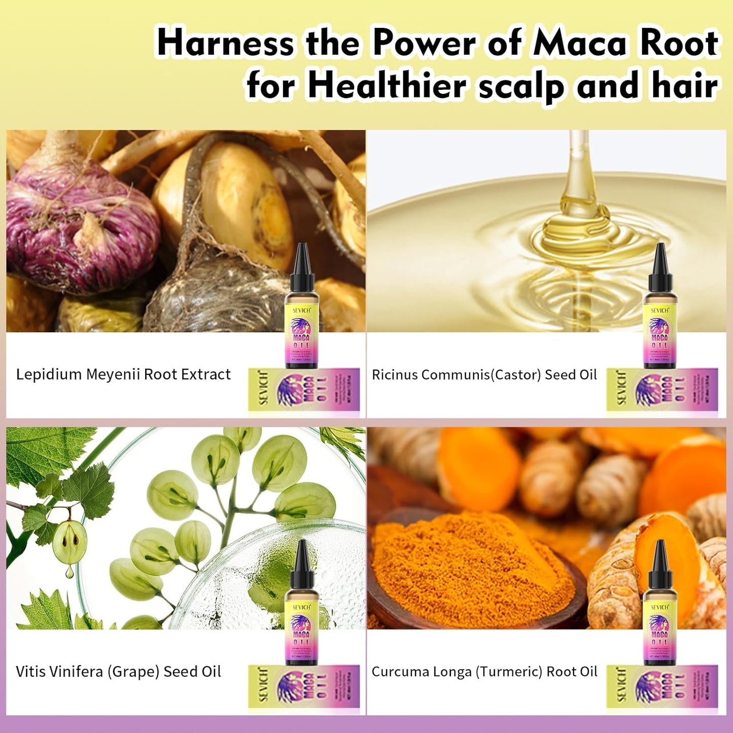 SEVICH Maca Root Powder Hair Oil, Hair Oils for Hair Growth,Black Maca Hair Oil for Women & Men, Enhance Scalp Vitality, Relieve Dry Scalp, Keep Scalp Moisturized and Healthy, 40 ml/1.35 fl oz