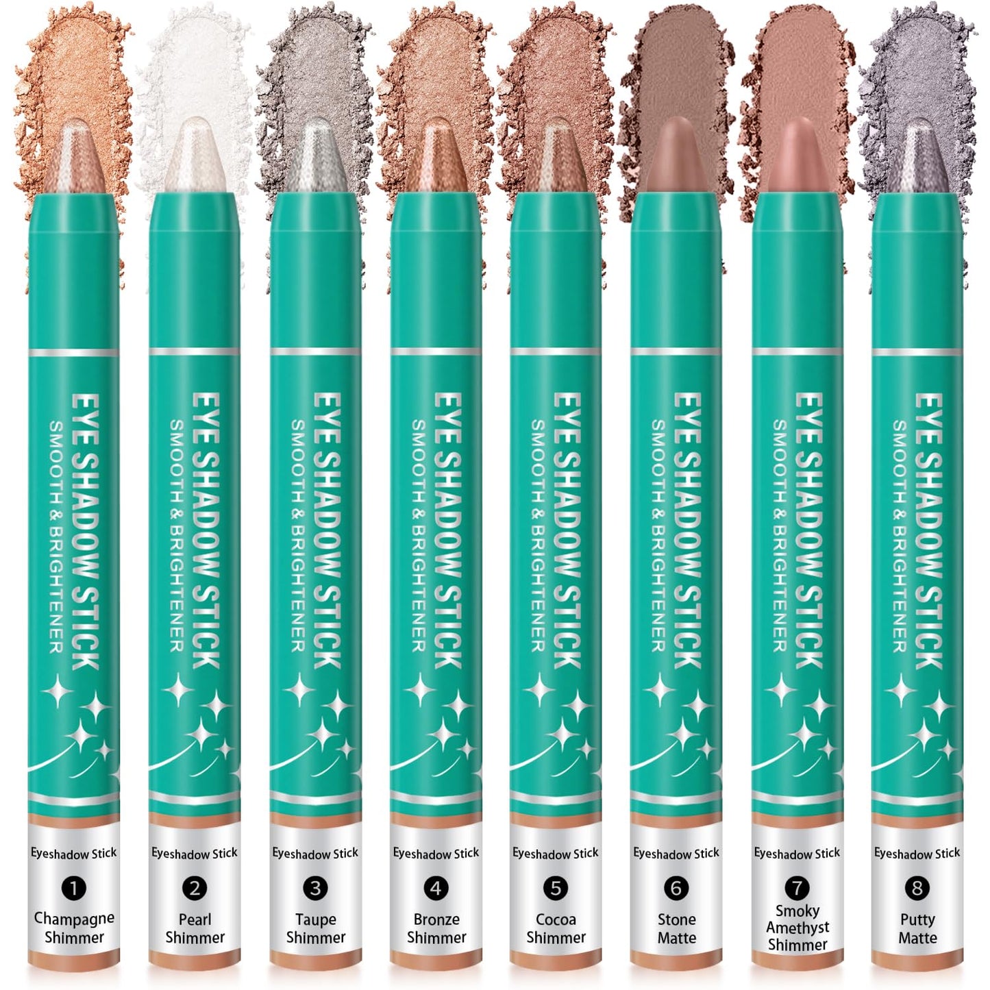 8Pcs Eyeshadow Stick, Cream Eye Shadow Brightener Sticks Set for Eyes, Champagne Pearl Taupe Bronze Cocoa Stone Putty Smoky Amethyst Shimmer Matte Pencil Eye Eye Liner Makeup Waterproof (SET A)