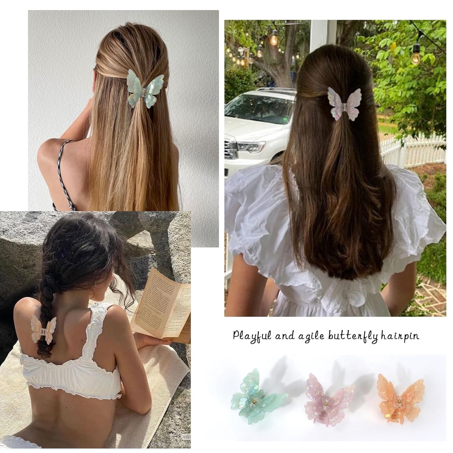 NAISIER Butterfly hair clips Butterfly claw clips for women girl cute Hair Accessories for Girls & Women.(Orange green purple)