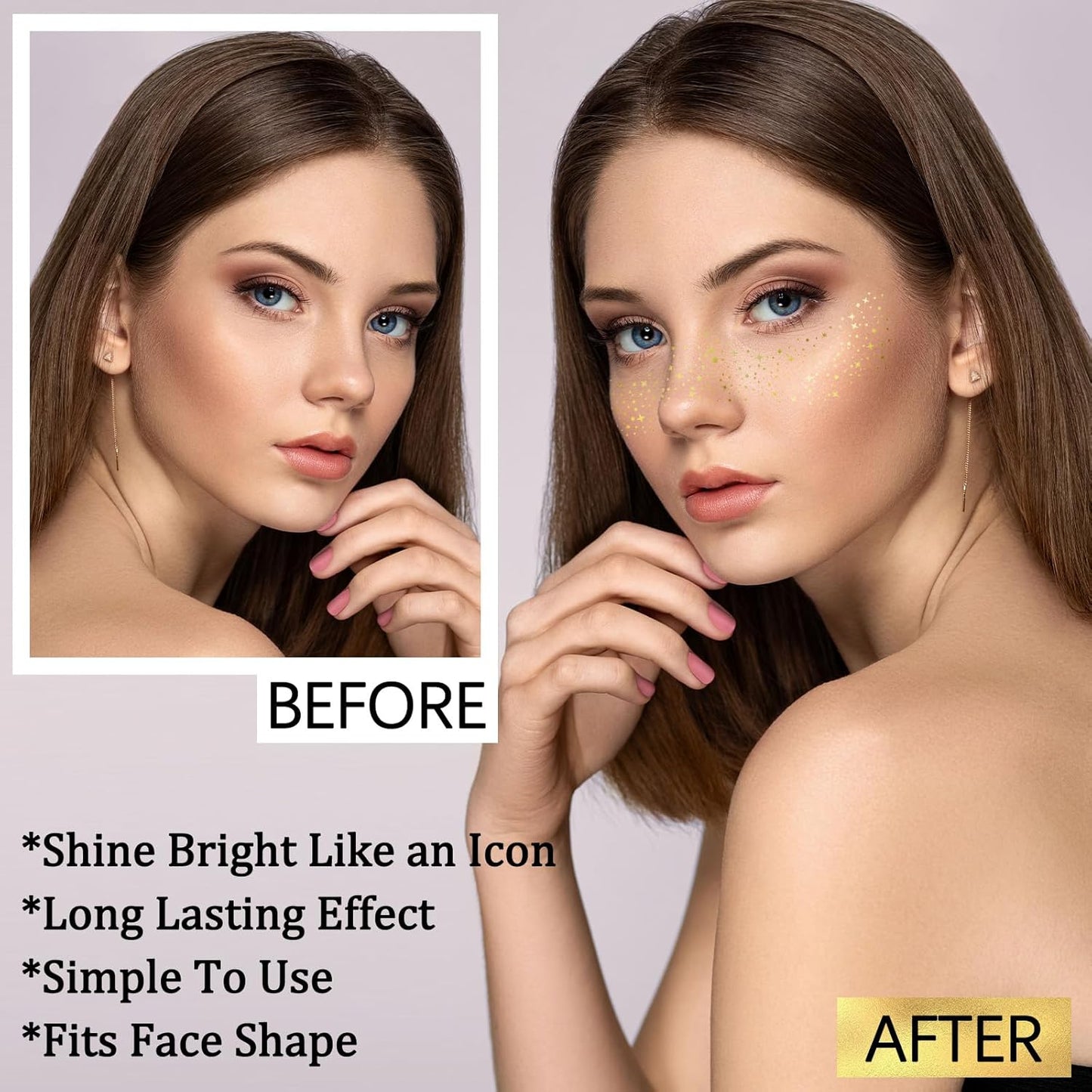 24PCS Glod and Sliver Glitter Freckles Face Tattoo, Gold Freckles Temporary Face Tattoos, Body Face Glitter for Women Girls, Waterproof Long-Lasting Party, Festival, Concert Makeup Accessories