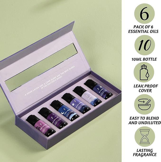 Folkulture Sleep Essential Oils Set | Pure Essential Oils for Diffusers for Home, Set of 6 Essential Oil Blend or Oil Diffuser Essential Oils for Gifts for Mom- Lavender, Rosemary & Peppermint