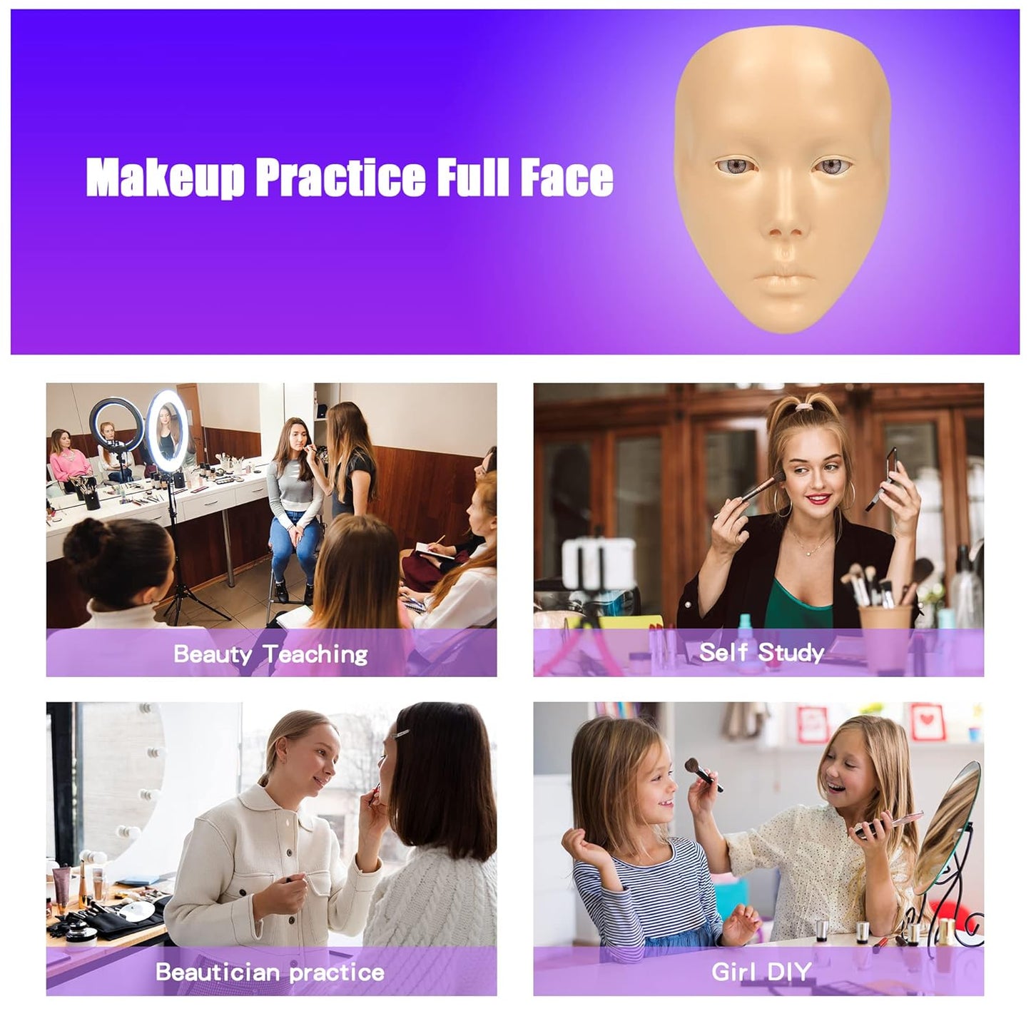 Makeup Practice Face, 5D Reusable Silicone Make up Practice Board Mannequin Face with Makeup Brushes Sponge Set and Eyeshadow Board Kit for Emerging Artist, Girl's Gift, Yellow